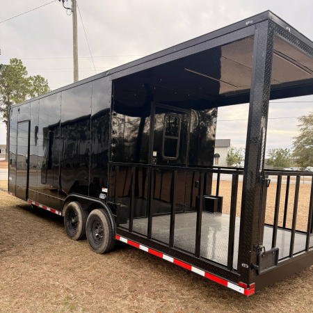 New 8.5X26TA3 Black Concession Porch Trailer