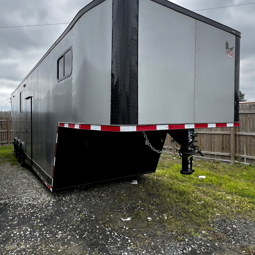 New 8.5X34TTA3 Silver Gooseneck Race Ready Trailer