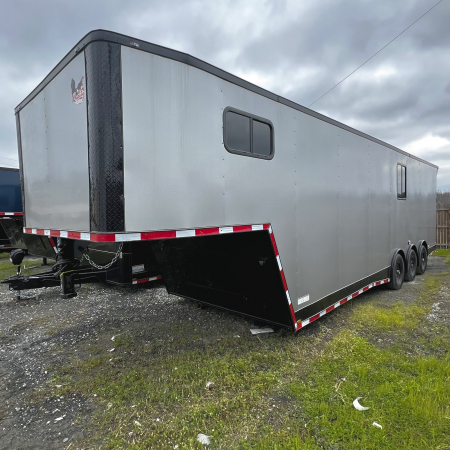 New 8.5X34TTA3 Silver Gooseneck Race Ready Trailer