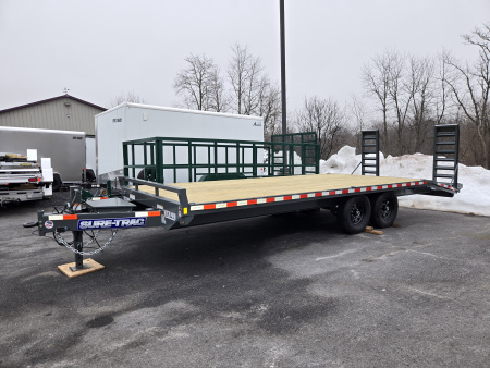New 8.5 x 22 (18+4) Sure-Trac Beavertail Deckover Equipment Trailer, 15k GVWR ***Gray w/ Toolbox in Tongue, 12k Jack, Pintle Eye