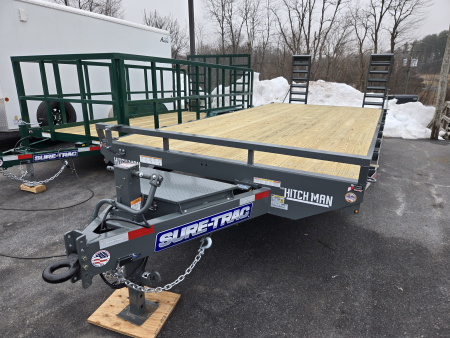 New 8.5 x 22 (18+4) Sure-Trac Beavertail Deckover Equipment Trailer, 15k GVWR ***Gray w/ Toolbox in Tongue, 12k Jack, Pintle Eye