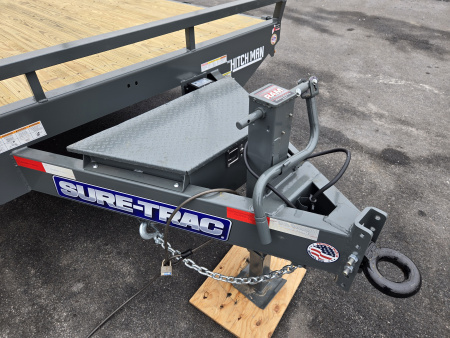 New 8.5 x 22 (18+4) Sure-Trac Beavertail Deckover Equipment Trailer, 15k GVWR ***Gray w/ Toolbox in Tongue, 12k Jack, Pintle Eye