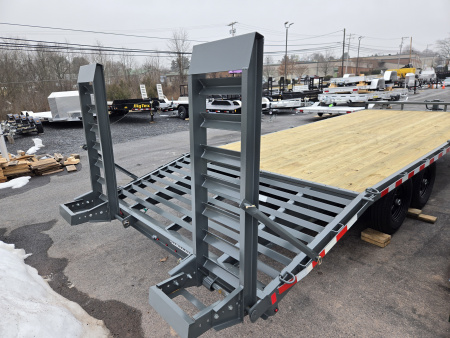 New 8.5 x 22 (18+4) Sure-Trac Beavertail Deckover Equipment Trailer, 15k GVWR ***Gray w/ Toolbox in Tongue, 12k Jack, Pintle Eye