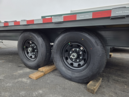 New 8.5 x 22 (18+4) Sure-Trac Beavertail Deckover Equipment Trailer, 15k GVWR ***Gray w/ Toolbox in Tongue, 12k Jack, Pintle Eye