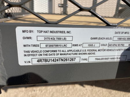 New 2026 Top Hat Trailers 14' X 83" RX Utility Trailer