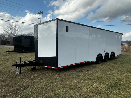 New 2026 Luxe 8.5x28 Car Hauler - 5200LB Triple Torsion Axle - White Poly- Blackout - Enclosed Car Hauler
