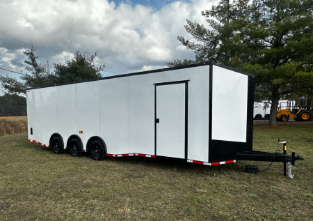 New 2026 Luxe 8.5x28 Car Hauler - 5200LB Triple Torsion Axle - White Poly- Blackout - Enclosed Car Hauler
