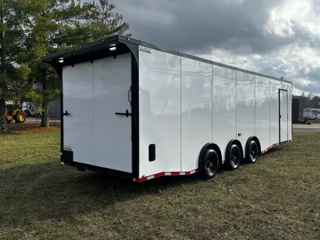 New 2026 Luxe 8.5x28 Car Hauler - 5200LB Triple Torsion Axle - White Poly- Blackout - Enclosed Car Hauler