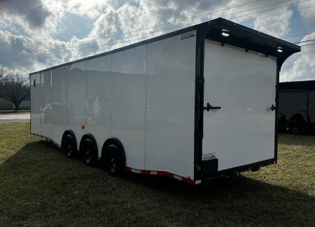 New 2026 Luxe 8.5x28 Car Hauler - 5200LB Triple Torsion Axle - White Poly- Blackout - Enclosed Car Hauler