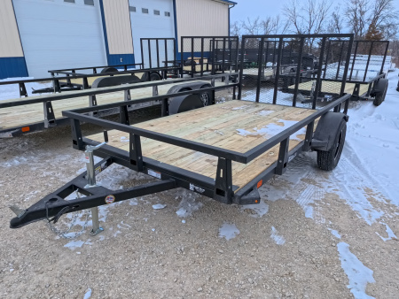 New 2026 HTC 7 x 12 Steel Utility Trailer with 2990 lb. GVWR & Anchor Management Post Side Rails - 4 Hole Securing Options