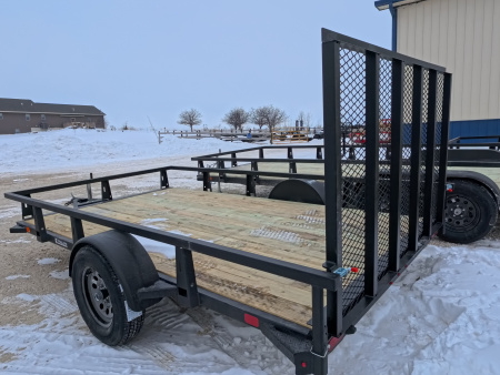 New 2026 HTC 7 x 12 Steel Utility Trailer with 2990 lb. GVWR & Anchor Management Post Side Rails - 4 Hole Securing Options
