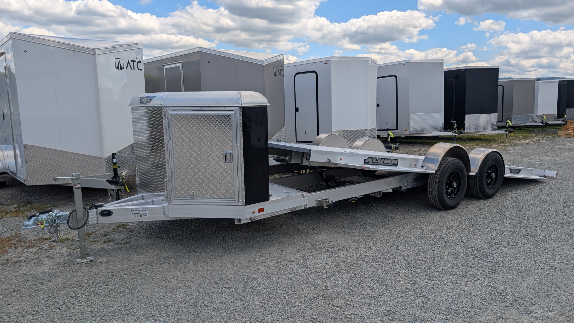 New 2027 Aluma 20' (20" Stationary + 20' Tilt) HD XL Executive Tilt Car Hauler w/ Cargo Box