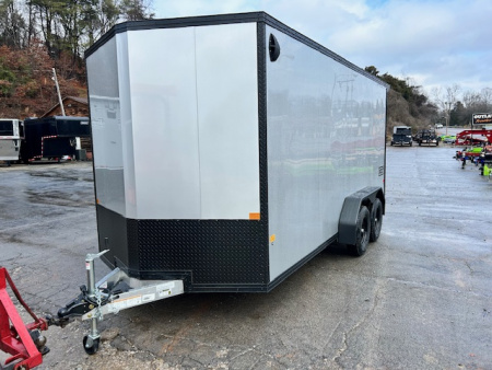 New Stealth Aluminum Enclosed 7x16 XLT Pro Series 7K- Windstar Silver W/ Black Trim & Wing