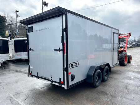 New Stealth Aluminum Enclosed 7x16 XLT Pro Series 7K- Windstar Silver W/ Black Trim & Wing