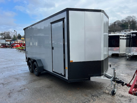 New Stealth Aluminum Enclosed 7x16 XLT Pro Series 7K- Windstar Silver W/ Black Trim & Wing