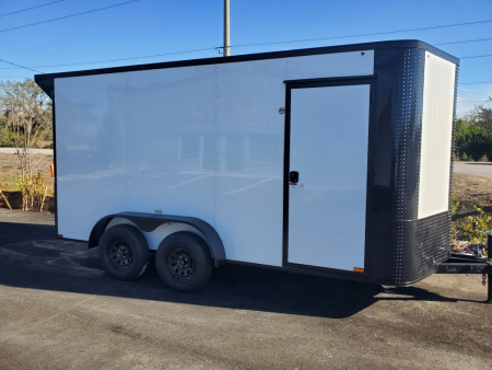 New 2026 Arising 7X14 TANDEM AXLE Cargo / Enclosed Trailer WITH 7FT INTERIOR HEIGHT, .080 POLYCORE EXTERIOR, 1 PIECE ALUMINUM ROOF, BLACKOUT PACKAGE, REAR SPOILER WITH LOAD LIGHTS, FULL TUBE FRAME