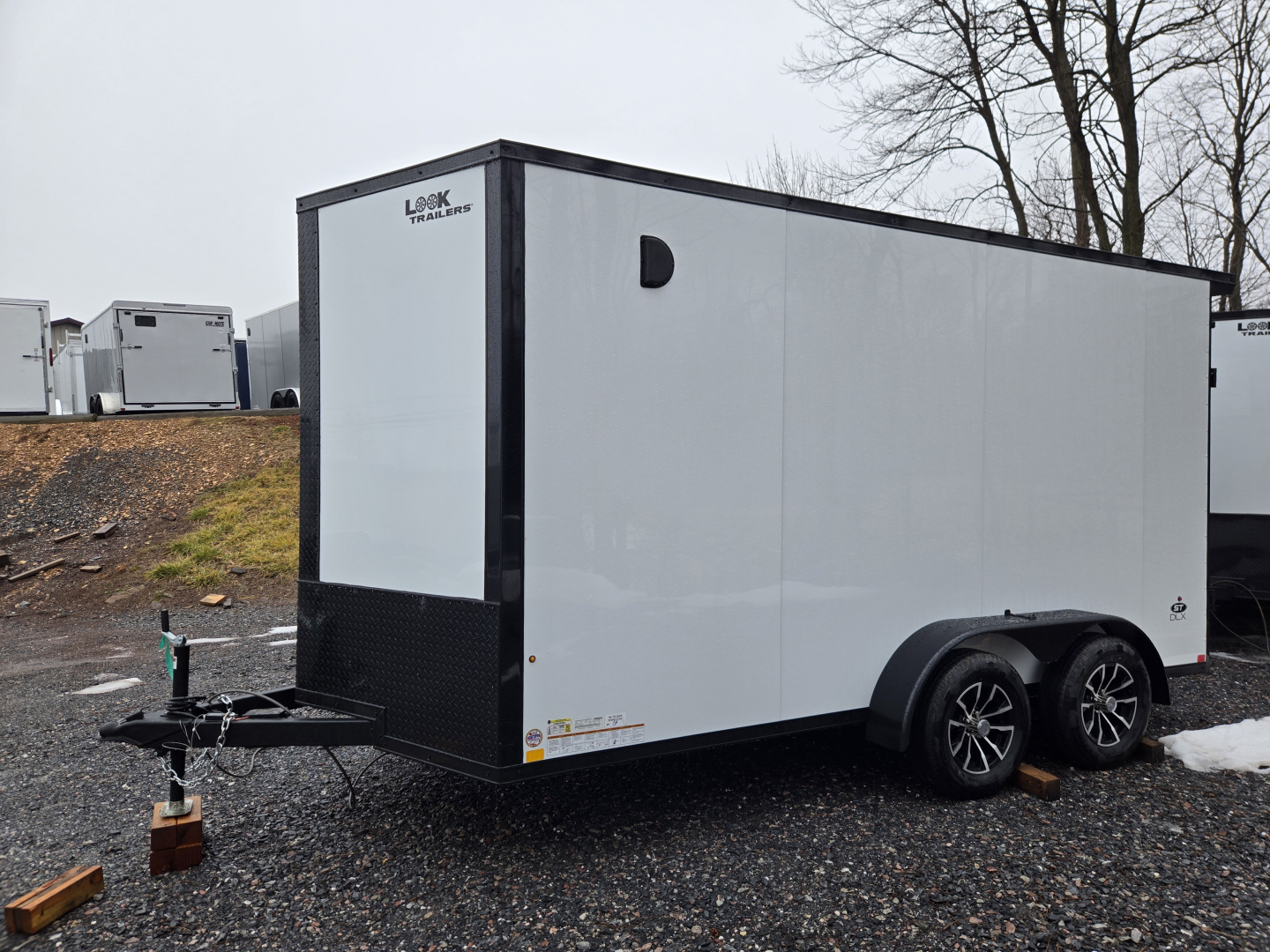 New 7 x 14 Look ST DLX V-Nose Cargo Trailer, 7k GVWR ***White PolyCor w/ Blackout Trim, Ramp Door, Alum Wheels, Rear Flare w/ Lights, Stabilizer Jacks