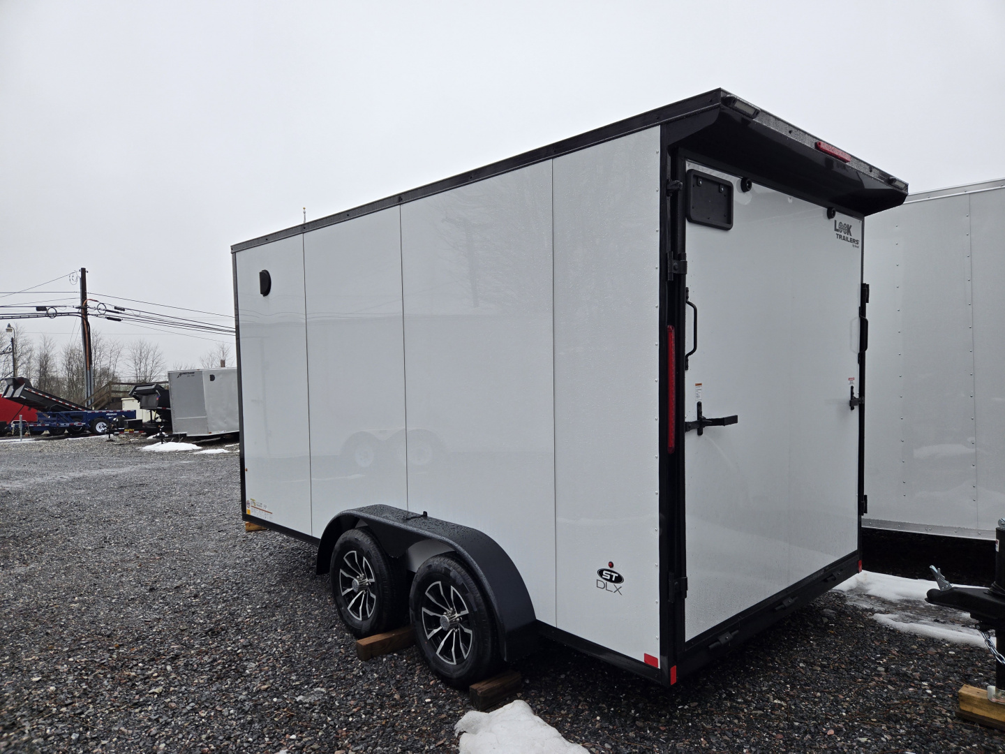 New 7 x 14 Look ST DLX V-Nose Cargo Trailer, 7k GVWR ***White PolyCor w/ Blackout Trim, Ramp Door, Alum Wheels, Rear Flare w/ Lights, Stabilizer Jacks