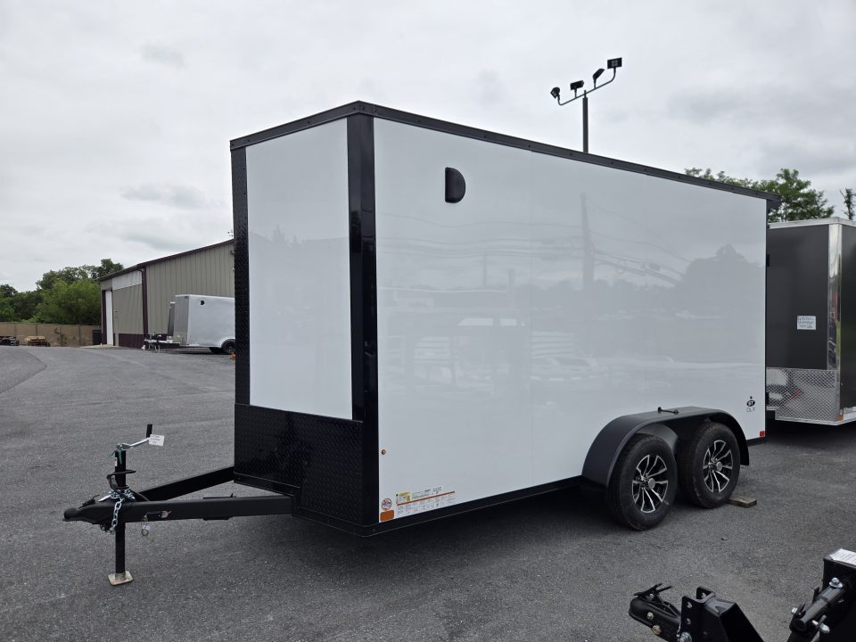 New 7 x 14 Look ST DLX V-Nose Cargo Trailer, 7k GVWR ***White PolyCor w/ Blackout Trim, Ramp Door, Alum Wheels, Rear Flare w/ Lights, Stabilizer Jacks