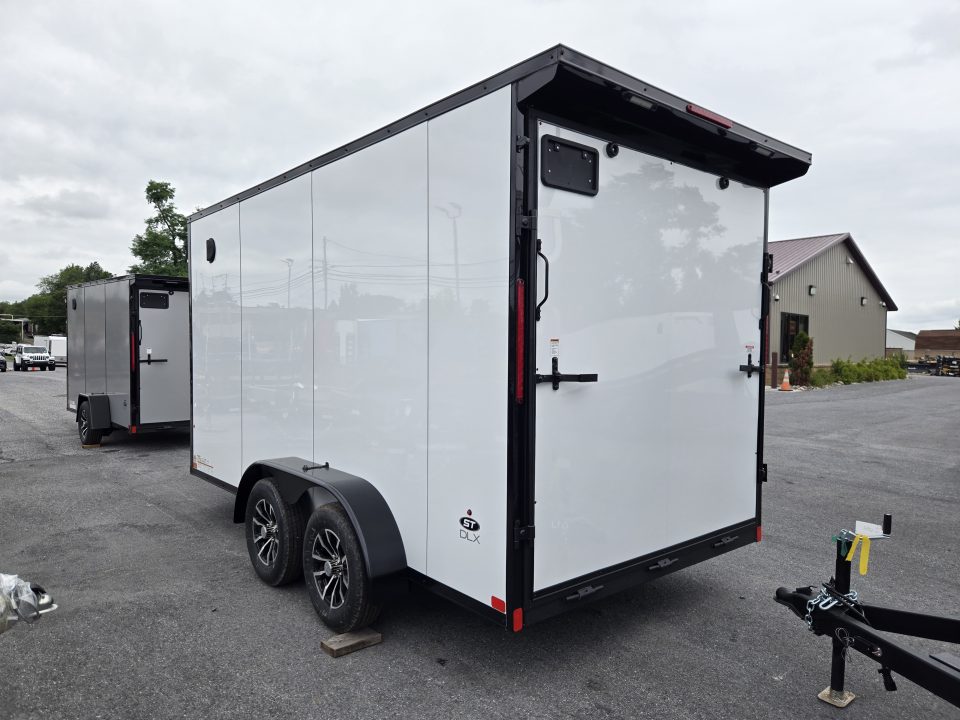 New 7 x 14 Look ST DLX V-Nose Cargo Trailer, 7k GVWR ***White PolyCor w/ Blackout Trim, Ramp Door, Alum Wheels, Rear Flare w/ Lights, Stabilizer Jacks