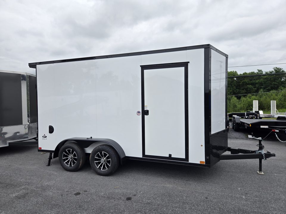 New 7 x 14 Look ST DLX V-Nose Cargo Trailer, 7k GVWR ***White PolyCor w/ Blackout Trim, Ramp Door, Alum Wheels, Rear Flare w/ Lights, Stabilizer Jacks