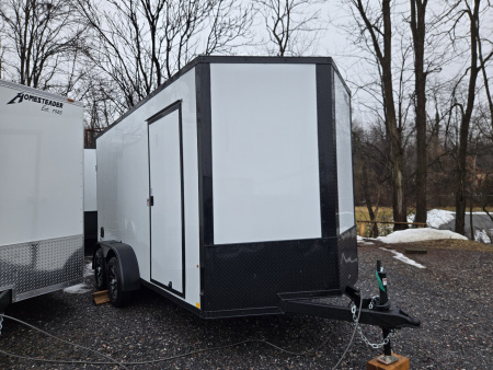 New 7 x 14 Look ST DLX V-Nose Cargo Trailer, 7k GVWR ***White PolyCor w/ Blackout Trim, Ramp Door, Alum Wheels, Rear Flare w/ Lights, Stabilizer Jacks