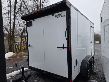 New 7 x 14 Look ST DLX V-Nose Cargo Trailer, 7k GVWR ***White PolyCor w/ Blackout Trim, Ramp Door, Alum Wheels, Rear Flare w/ Lights, Stabilizer Jacks