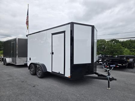 New 7 x 14 Look ST DLX V-Nose Cargo Trailer, 7k GVWR ***White PolyCor w/ Blackout Trim, Ramp Door, Alum Wheels, Rear Flare w/ Lights, Stabilizer Jacks