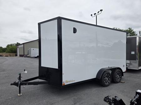 New 7 x 14 Look ST DLX V-Nose Cargo Trailer, 7k GVWR ***White PolyCor w/ Blackout Trim, Ramp Door, Alum Wheels, Rear Flare w/ Lights, Stabilizer Jacks