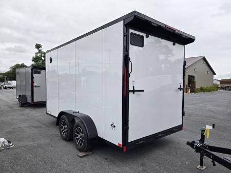New 7 x 14 Look ST DLX V-Nose Cargo Trailer, 7k GVWR ***White PolyCor w/ Blackout Trim, Ramp Door, Alum Wheels, Rear Flare w/ Lights, Stabilizer Jacks