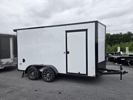 New 7 x 14 Look ST DLX V-Nose Cargo Trailer, 7k GVWR ***White PolyCor w/ Blackout Trim, Ramp Door, Alum Wheels, Rear Flare w/ Lights, Stabilizer Jacks