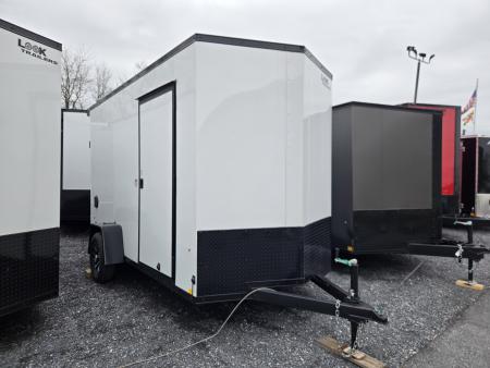 New 6 x 12 Look ST DLX V-Nose Cargo Trailer, 3K GVWR ***White w/Blackout Trim, 6  Extra Height, Ramp Door, Alum Wheels, Rear Flare w/ LED Lights