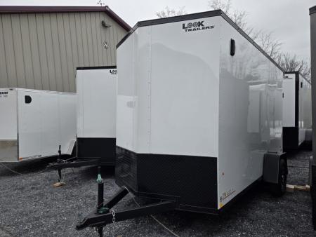 New 6 x 12 Look ST DLX V-Nose Cargo Trailer, 3K GVWR ***White w/Blackout Trim, 6" Extra Height, Ramp Door, Alum Wheels, Rear Flare w/ LED Lights