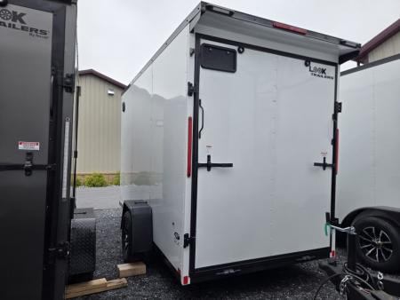 New 6 x 12 Look ST DLX V-Nose Cargo Trailer, 3K GVWR ***White w/Blackout Trim, 6" Extra Height, Ramp Door, Alum Wheels, Rear Flare w/ LED Lights
