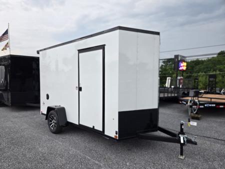 New 6 x 12 Look ST DLX V-Nose Cargo Trailer, 3K GVWR ***White w/Blackout Trim, 6  Extra Height, Ramp Door, Alum Wheels, Rear Flare w/ LED Lights