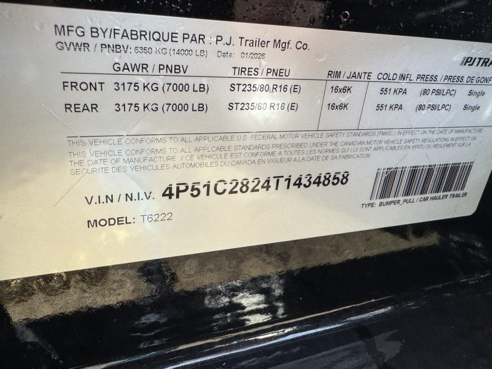 New 2026 PJ Trailers 22' T6 Tiltbed Equipment Tilt Trailer