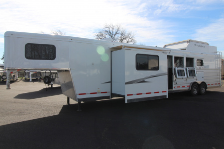 Used 2024 Trails West Sierra 13x17 LQ w/ Slide-out - Haypod - Side Load w/ Ramp - Full width Rear Tack- 8' wide - 4 Horse Trailer