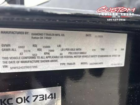 New #037295 2026 DIAMOND T DO140TD 24 X 102 BUMPER PULL 14K DECKOVER TILT TRAILER W/ SPARE