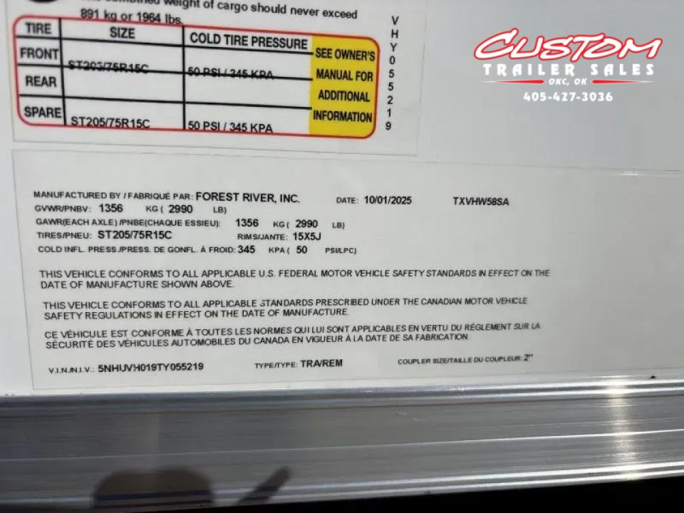 New #055219 2026 FOREST RIVER SA 5 X 8 SINGLE AXLE 3K ENCLOSED W/ REAR RAMP DOOR
