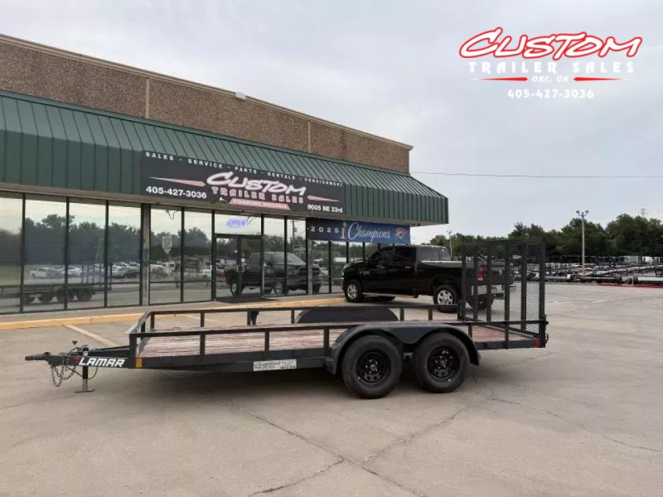 Used #118274 USED 2023 LAMAR UC 16 X 77 TANDEM AXLE 7K ANGLE TOP UTILITY W/ REAR RAMP GATE
