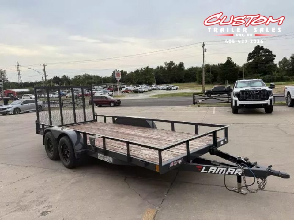 Used #118274 USED 2023 LAMAR UC 16 X 77 TANDEM AXLE 7K ANGLE TOP UTILITY W/ REAR RAMP GATE