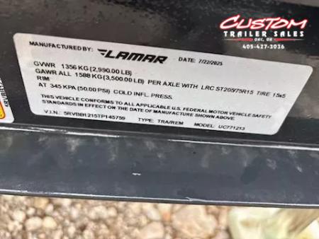 New #145759 2026 LAMAR UC 12 X 77 SINGLE AXLE PIPE TOP 3K UTILITY TRAILER W/ REAR RAMP GATE