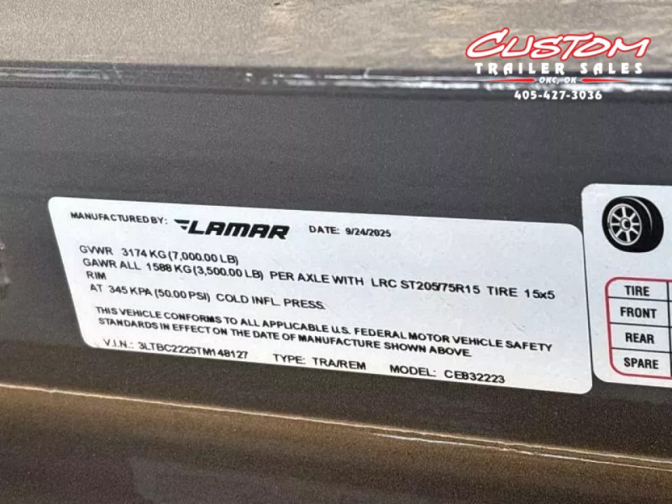 New #148127 2026 LAMAR CE 22 X 83 TANDEM AXLE 7K WOOD FLOOR CAR HAULER