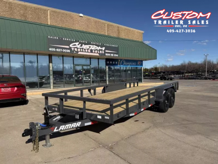 New #151013 2026 LAMAR U5 20 X 83 TANDEM AXLE SQUARE TUBE TOP 10K UTILITY W/ SLIDE IN RAMPS