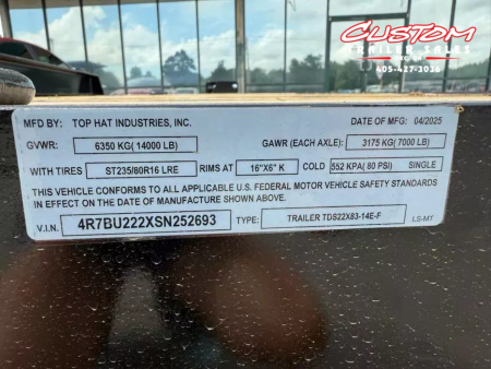 New #252693 2025 TOP HAT TDS 22 X 83 TANDEM AXLE 14K EQUIPMENT TILT TRAILER