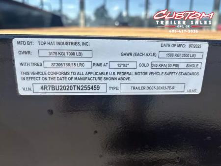 New #255459 2026 TOP HAT DC07 20 X 83 TANDEM AXLE 7K WOOD FLOOR CAR HAULER