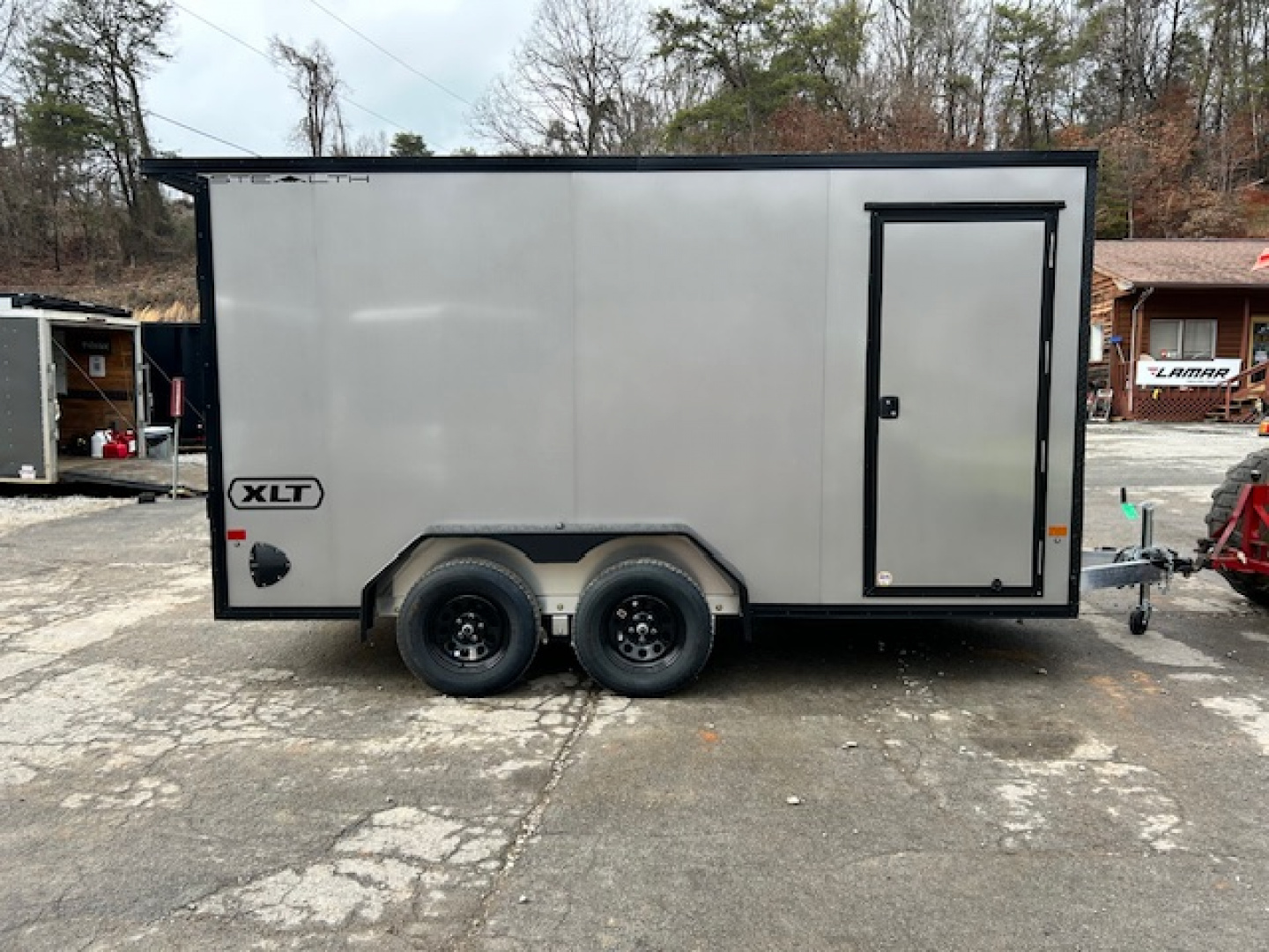 New Stealth Aluminum Enclosed 7x14 XLT Pro Series 7K- Pewter Metallic W/ Black Trim & Wing