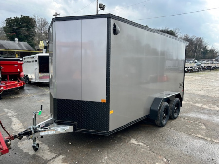 New Stealth Aluminum Enclosed 7x14 XLT Pro Series 7K- Pewter Metallic W/ Black Trim & Wing