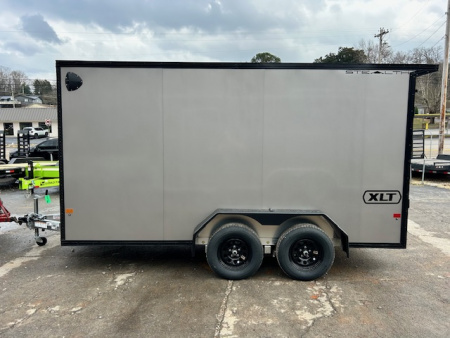 New Stealth Aluminum Enclosed 7x14 XLT Pro Series 7K- Pewter Metallic W/ Black Trim & Wing