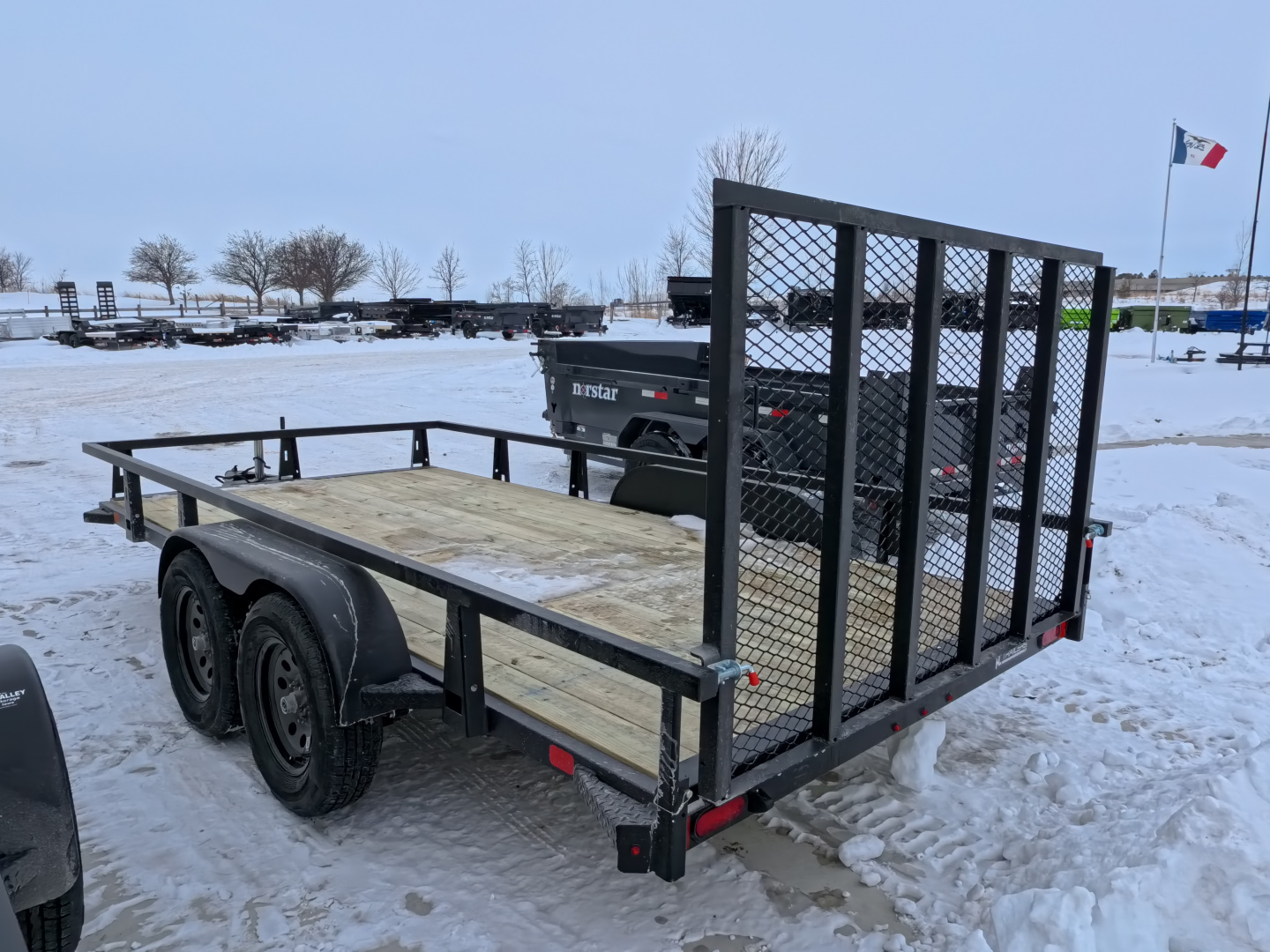 New 2026 HTC 7 x 14 Tandem Axle Utility Trailer 7K GVWR , includes channel uprights with 4 hole cargo securement options